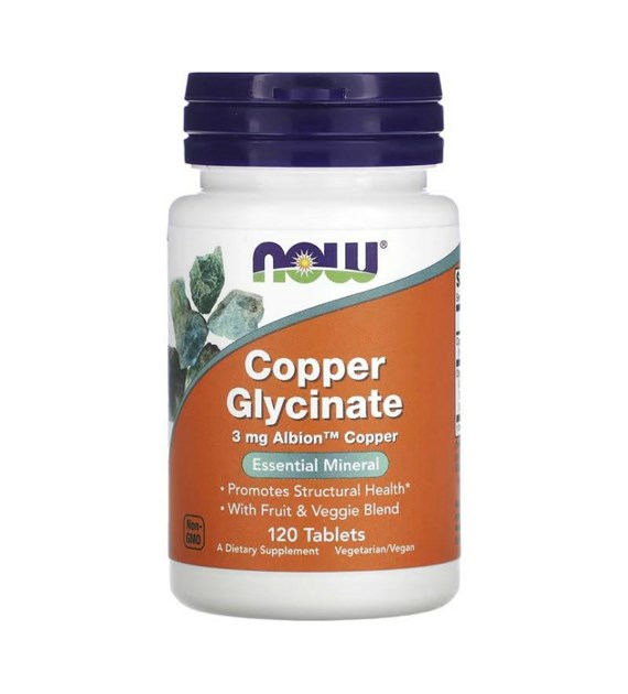 NOW Copper Glycinate 3 mg 120 tabs. / Glicynian Miedzi